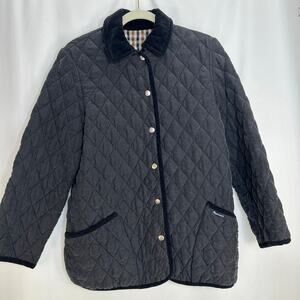 Aquascutum womens black silk quilted jacket size Medium equestrian chore